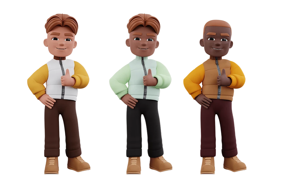 Various color skins of chibi 3D models